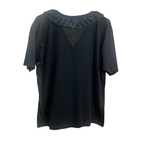 GITANO Black Ruffle Blouse Short Sleeve Shirt Casual Button Down size Large - Picture 3 of 7